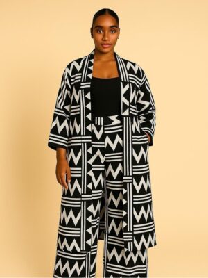 Zola Black & White Geometric Maxi Kimono