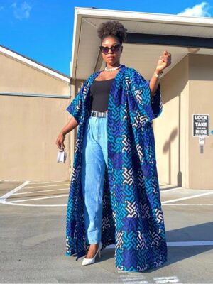 Sade Blue Ankara Maxi Kimono