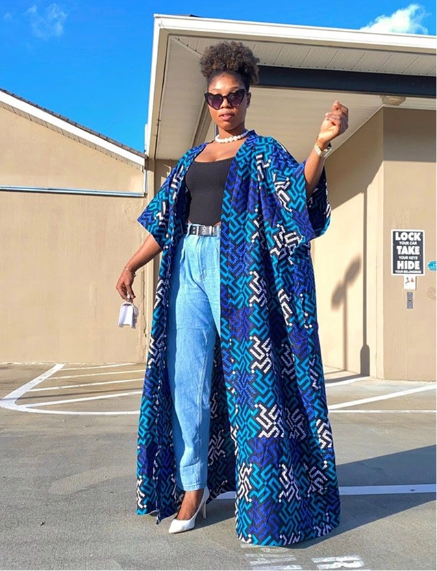 Sade Blue Ankara Maxi Kimono