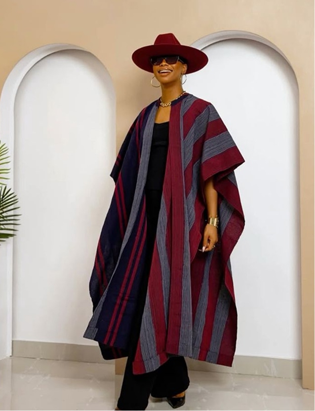 Aṣọ̀kẹ́ Heritage Flow Kimono – Wine & Navy Striped Nigerian Outerwear
